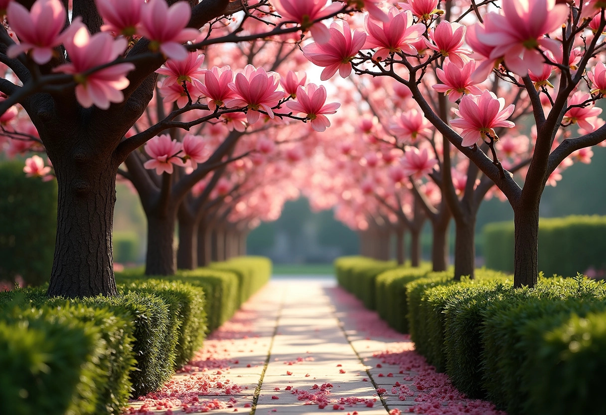 arbre fleurs roses